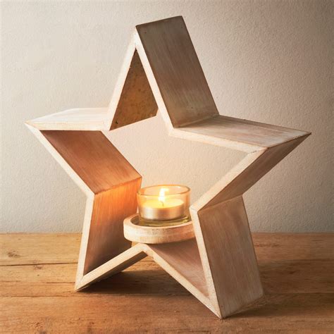 Wooden Star Shaped Candle Holder Candles Tware Bandm