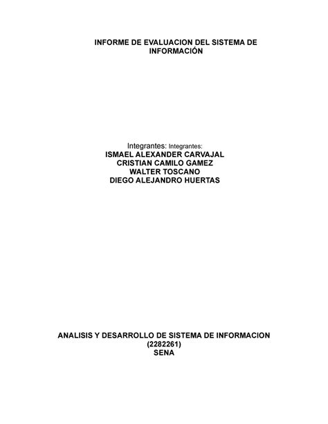 Informe De Evaluacion De Los Procesos Del Sistema De Informacion