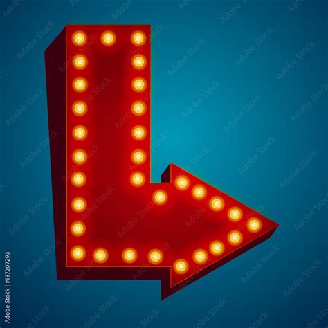 Retro neon sign with neon arrow. 3D night neon sign with glowing lights ...