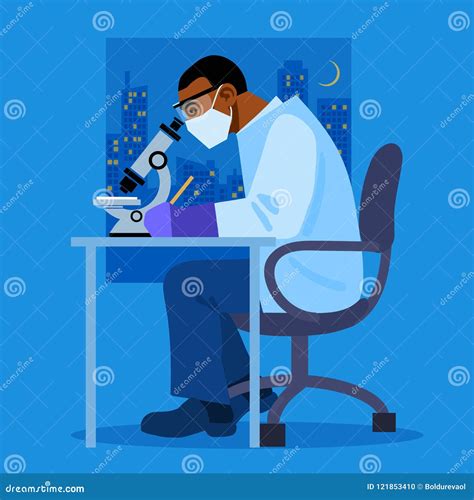 African American Scientist Looking Through Microscope Vector Stock