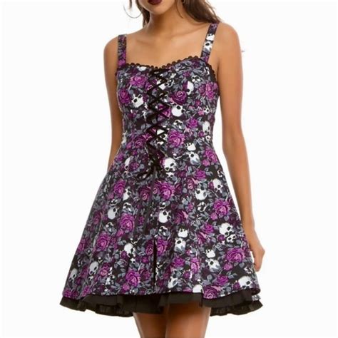 Hot Topic Dresses Hot Topic Black Purple Skull Rose Floral Mall Goth Lolita Corset Dress