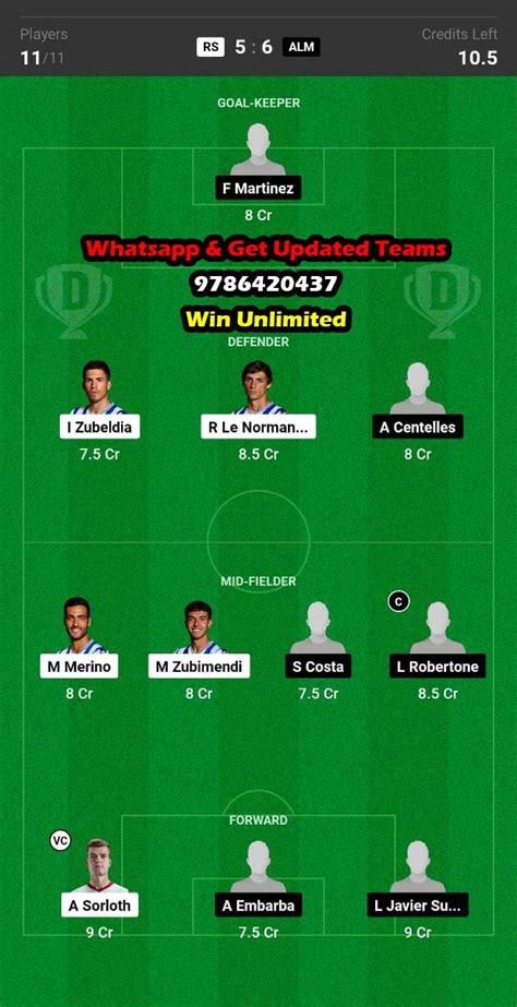 Rs Vs Alm Dream11 Team Fantasy Prediction La Liga