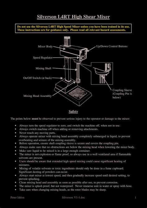 Pdf Silverson L Rt High Shear Mixer Clarkson Universitypeople