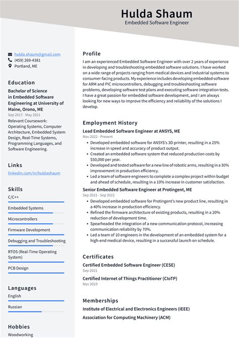 Microsoft Embedded Software Engineer Resume Examples