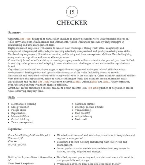 Checker Resume Example