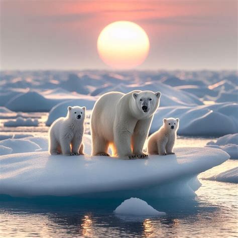 Premium Photo A Polar Bear And Her Cubs On The Edge Of An Ice Floe