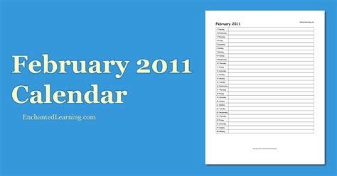 February 2011 Scheduling Calendar Enchanted Learning