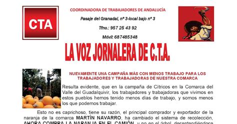 Sindicato Cta En La Provincia De C Diz La Voz Jornalera De Cta Sobre