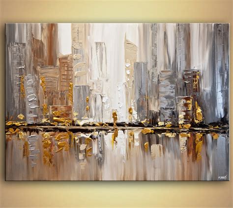 Original City Moderne Acryl Spachtel Malerei Abstrakt Gold Etsy