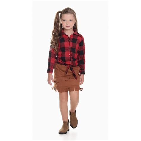 Camisa Feminina Infantil Flanela Xadrez Vermelha Fantasias Juninas