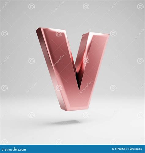 Volumetric Glossy Rose Gold Uppercase Letter V Isolated On White