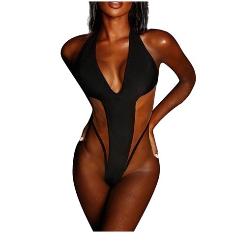 Quyuon Womens Bikini Set One Piece Bathing Suit Deep V Neck Backless