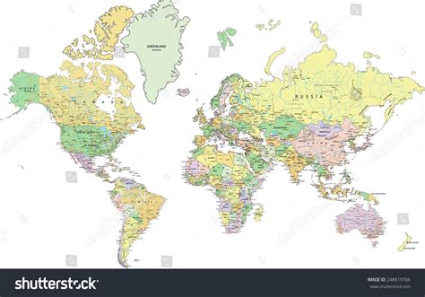 Vektor Stok Highly Detailed Political World Map Labeling Tanpa Royalti