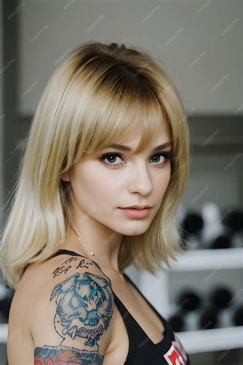 Premium Ai Image Blonde Woman With Colorful Floral Tattoo On Arm