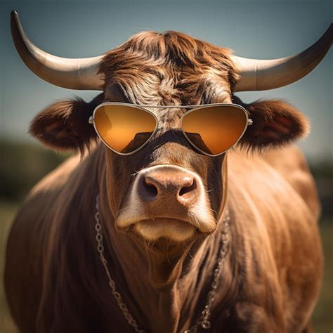 Premium Photo A Cow Wearing Sunglasses