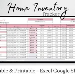 Home Inventory Template, Home Inventory Checklist, Home Inventory ...