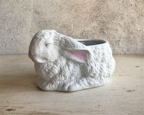 1987 White Rabbit Planter Bisque Porcelain Easter Rabbit Pot Etsy