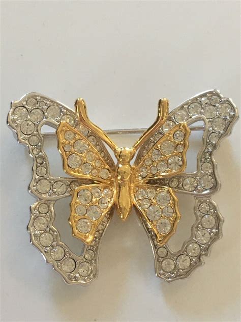 Vintage Signed Nolan Miller Butterfly Brooch W Gold Gem