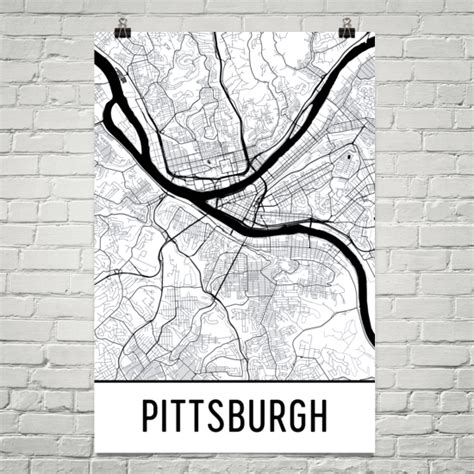 Pittsburgh PA Street Map Poster - Wall Print by Modern Map Art