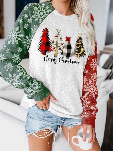 Womens Merry Christmas Print Sweatshirts Lilicloth