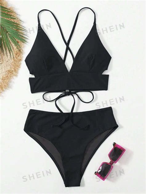 SHEIN Swim Conjunto de Maiô Bikini feminino simples e sólido alças