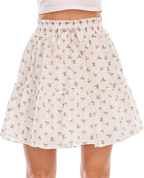 Women Elastic Waistband Ruffle Short Skirt Layered Flared