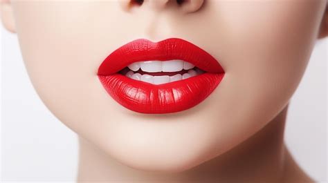 Close Up Of Beautiful Female Lips With Perfect White Teeth And Red