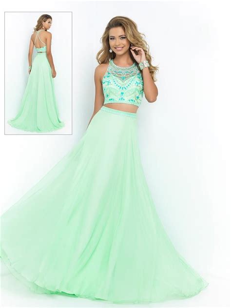 Mint Green Two Pieces Prom Dressess Crystals Beaded 2015 Cheap Long