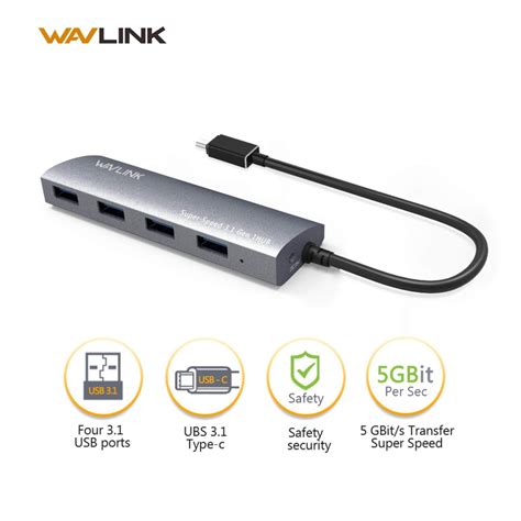 Wavlink Usb 3 0 Hub 4 Port Superfast Speed 5gbps Usb Hub Usb 3 1 Type C Hub Adapter Aluminum