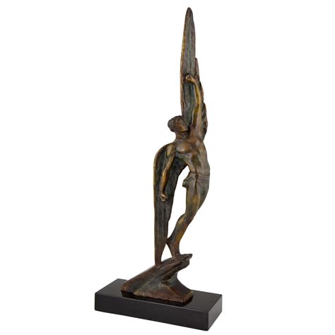 Art Deco Bronze Sculpture Of Icarus Winged Male Nude Deconamic