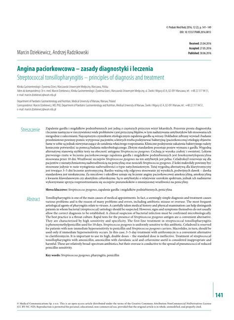 (PDF) Streptococcal tonsillopharyngitis – principles of diagnosis and ...