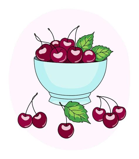 Premium Vector A Bowl Of Ripe Cherries With Leaves