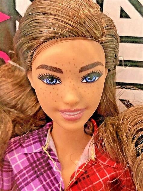 Barbie Fashionistas Doll 137 Brunette Hair Freckles Plaid Dress