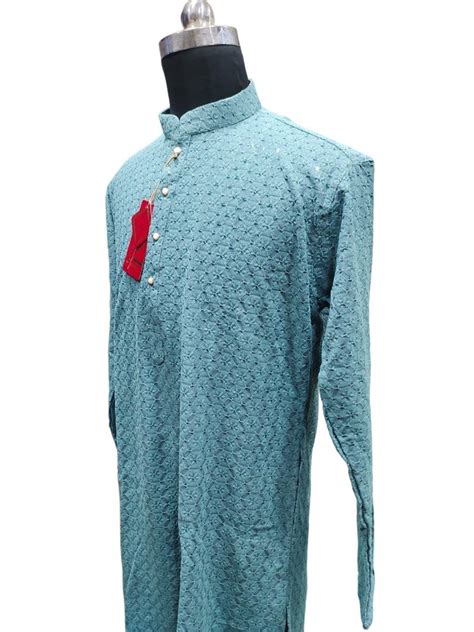 Sky Blue Men Cotton Embroidered Kurta At Rs 800 Piece पुरुषों की