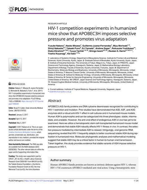 (PDF) HIV-1 competition experiments in humanized mice show that APOBEC3H imposes selective ...