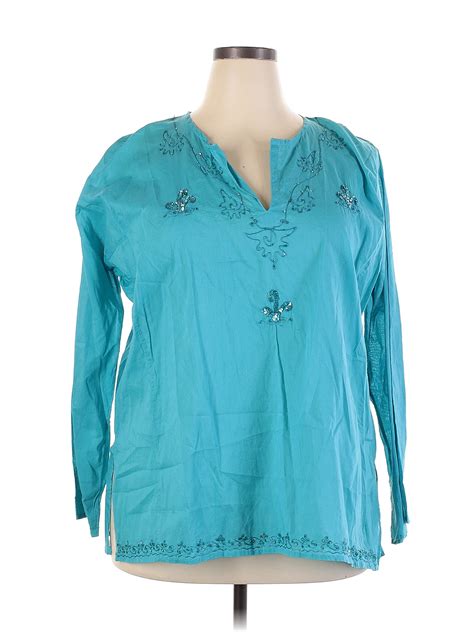 Real Clothing Co 100 Cotton Teal Long Sleeve Blouse Size S 78 Off