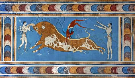 Bull Leaping Fresco Knossos Palace Crete Greece Acrobatics Over A