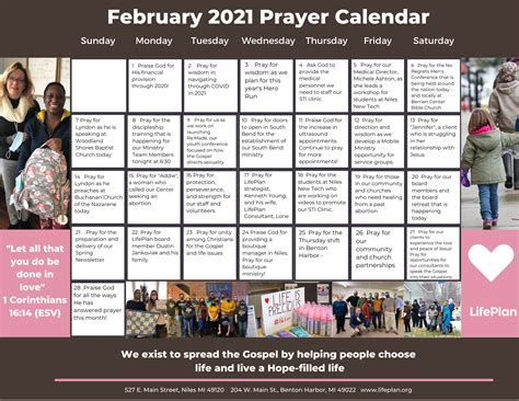 February 2021 Prayer Calendar | LifePlan