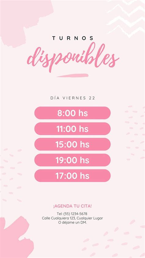 Historia De Instagram Turnos Disponibles Horarios Moderno Pastel