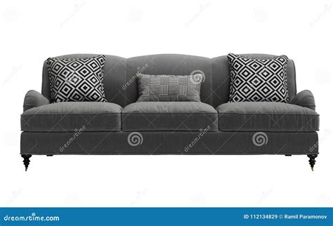 Classic Grey Sofa,pillows with Geometic Pattern Isolated on White Background Stock Illustration ...