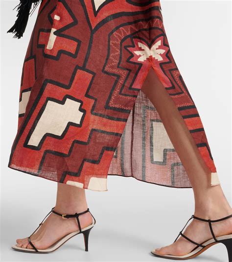 Printed Cutout Linen Midi Dress In Red Johanna Ortiz Mytheresa