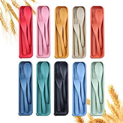 Jinei 50 Sets Wheat Straw Utensils Reusable Travel Utensils Set With Case Portable