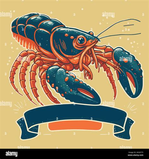 Lobster Seafood Vintage Icon Lobster Label Logo Print Sticker For