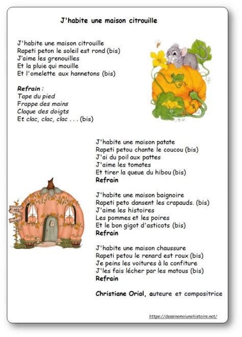 Chanson Maison citrouille de Christiane Oriol Paroles illustrées J