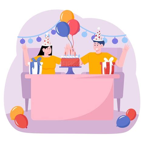 Premium Vector Party Celebration Illustrationcouple Celebrating Birthday