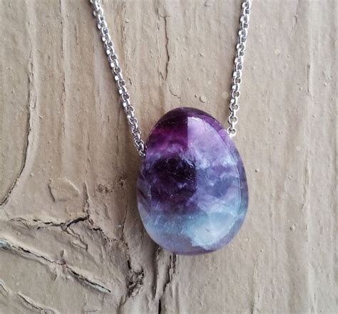 Raw Fluorite Crystal Necklace Rock Jewelry Geo By Nazarijewelry