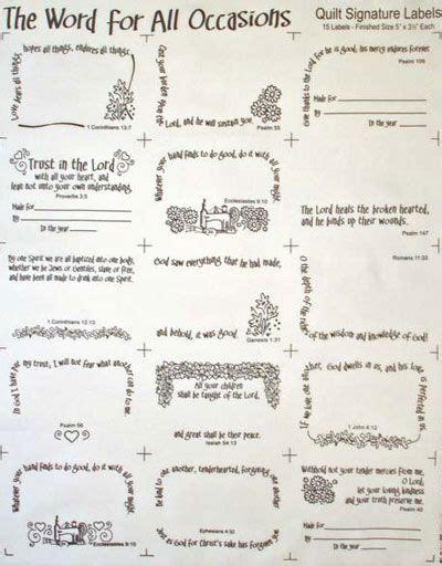 Words for All Occasions 15 Quilt Labels - White: This 18" x 22" fat quarter contains 15 ...