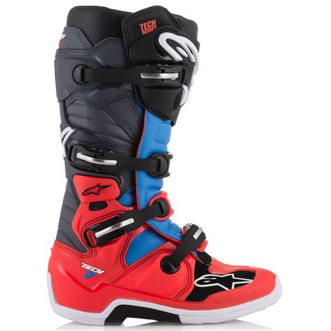 Bottes Cross Alpinestars Tech Red Fluo Cyan Gray Black