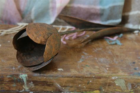 Metal Sculpture Copper Tulip On Stone Base Forged Welded Metal Etsy