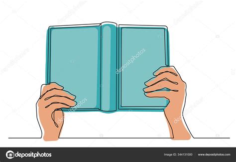 Continuous Line Drawing Two Hands Holding Book Vector Illustration